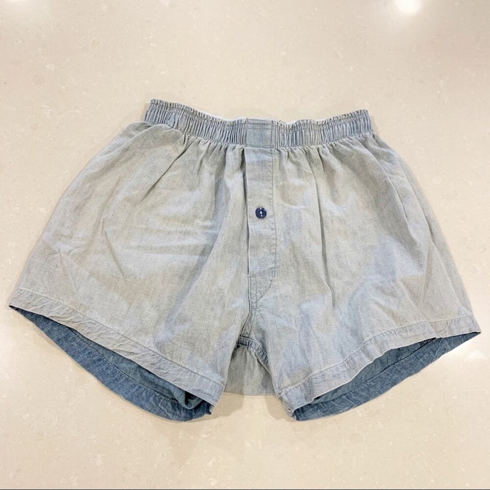 NWT NLST Navy Chambray Boxer Shorts Light Blue Wash Small